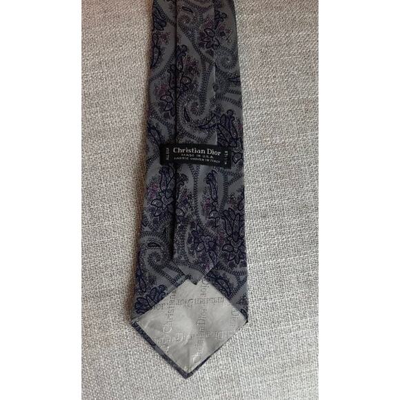 Vintage Christian Dior Silk Tie Gray Navy Purple Paisley Made in USA Italy - Picture 14 of 15